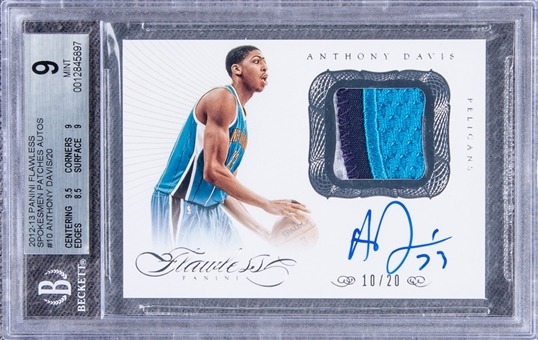 2012-13 Panini Flawless Spokesmen Patches #10 Anthony Davis Signed Patch Rookie Card (#10/20) - BGS MINT 9/BGS 10